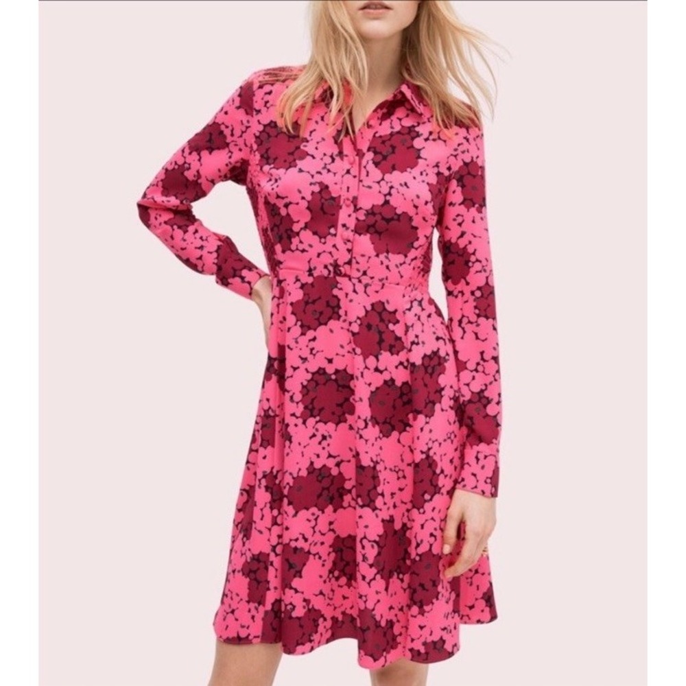 Kate Spade New York Bubble Dot Dress Smocked Dress Pink Rhubarb Jam Knee Length
